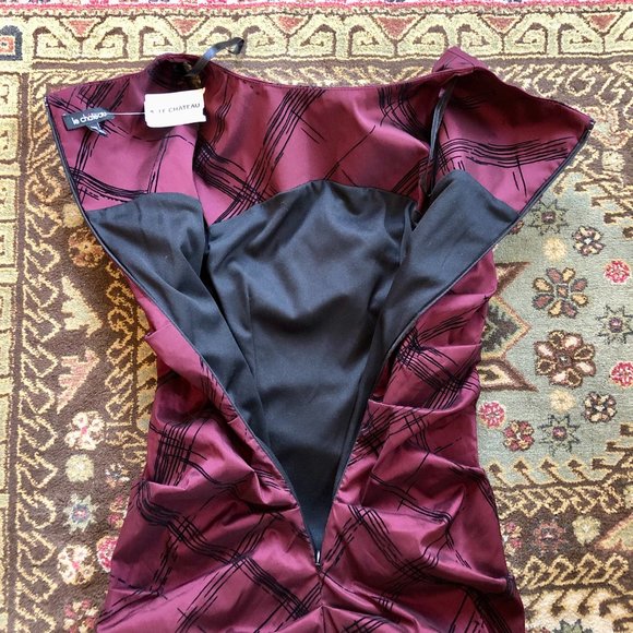 *NWT* Ruched Sleeveless Abstract Print Burgundy Dress - Made in Canada - XXS - Picture 9 of 16